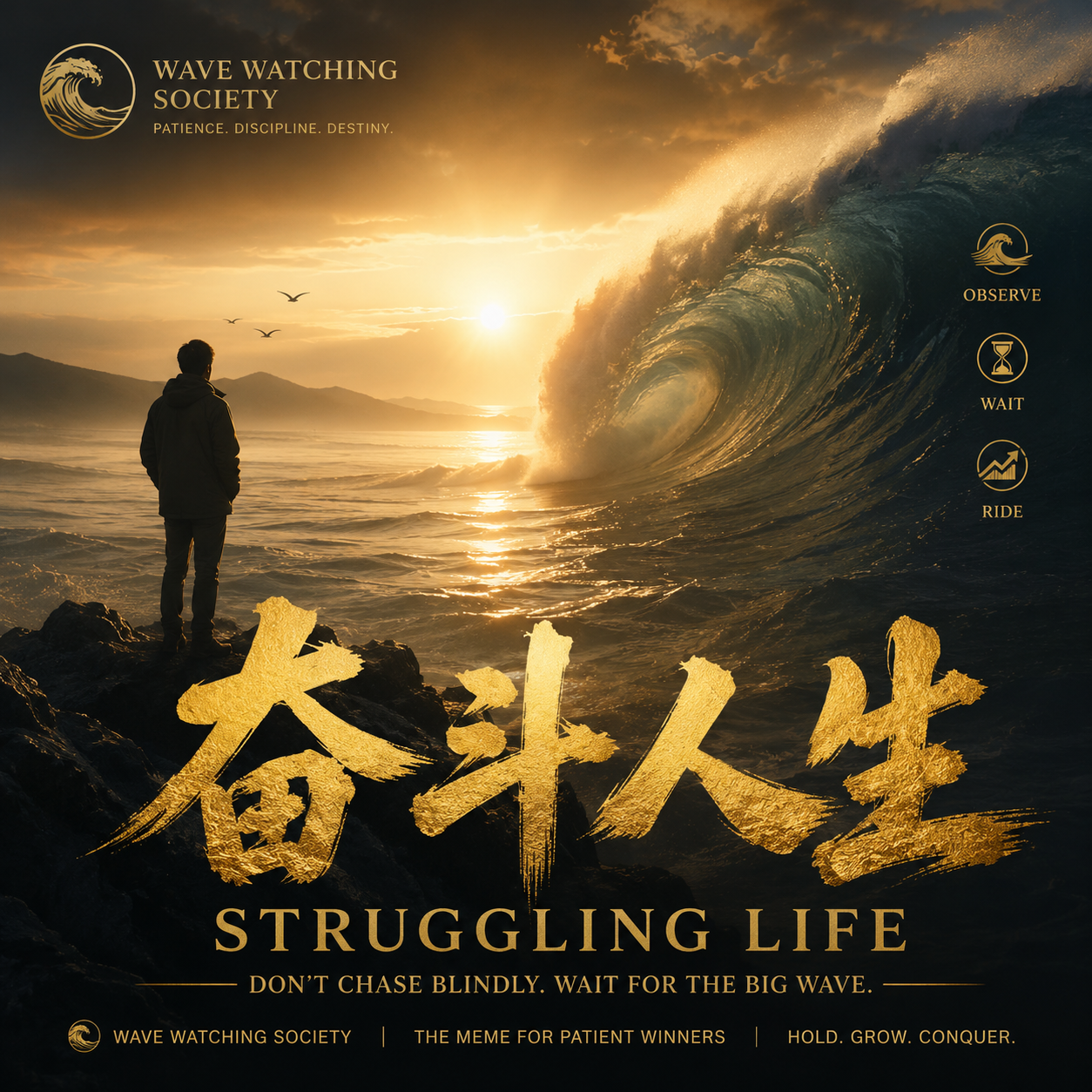 在岸边等待大浪